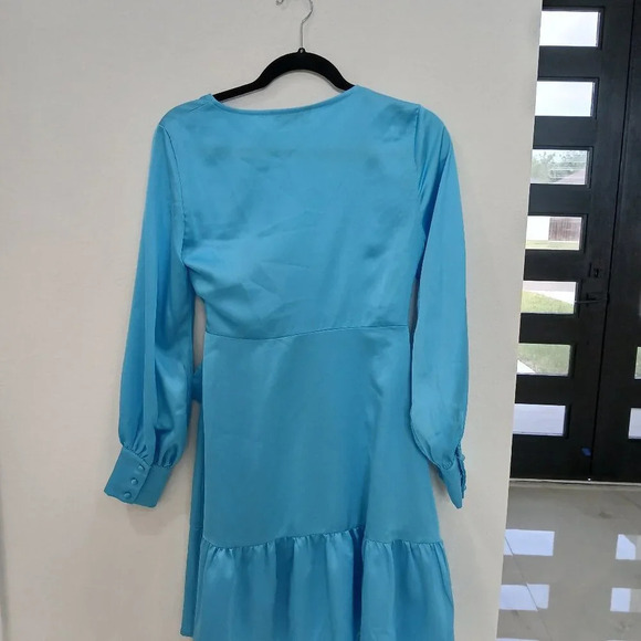 SHEIN blue size xs wrap around dress silky texture - Picture 3 of 5